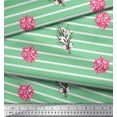 thumbnail image 2 of Soimoi Green Cotton Jersey Fabric Stripe & Rose Bouquet Floral Print Fabric by the Yard 58 Inch Wide, 2 of 3