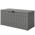 thumbnail image 1 of Coffre de Terrasse en Résine de 80 Gallons, Contenant de Rangement Extérieur Gris à Grain de Bois, Coffre de Patio Verrouillable Résistant aux UV et aux Éclaboussures pour Outils de Jardin, 45.5 Pouces L x 20.1 Pouces P x 23 Pouces H, Table d'Appoint Polyvalente, 1 of 7