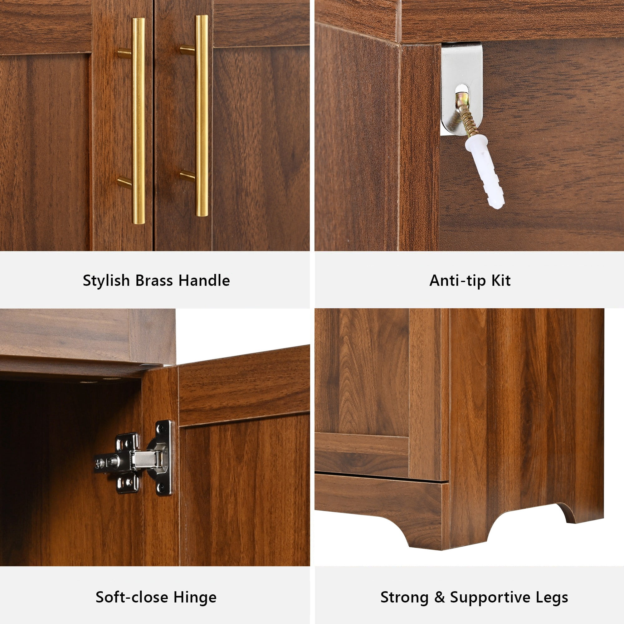 Aukfa 73" Tall Arched Kitchen Pantry, Accent Storage Cabinet with 3 Glass Doors & Door Shelves, Farmhouse Cupboard, Walnut