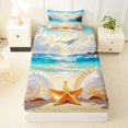 thumbnail image 3 of Castle Fairy Dreamy Coastal Whale Art Twin Sheets 3pcs,Seashell Starfish Cliff Beach Print Bedding,Cream Blue,1 Fitted Sheet,1 Flat Sheet and 1 Pillowcase, 3 of 6