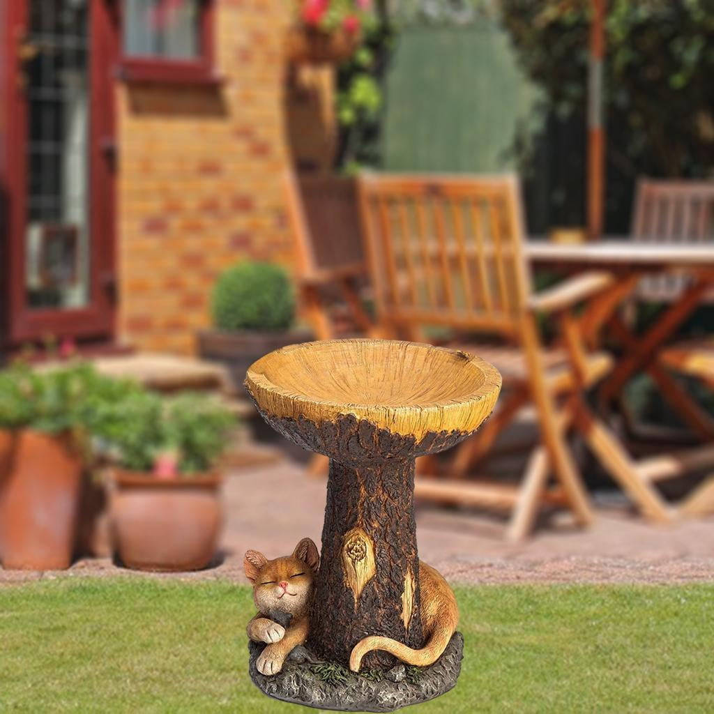 CUTICATE Bird Baths for Outdoors Resin Bird Bath Bowl with Pedestal Cat