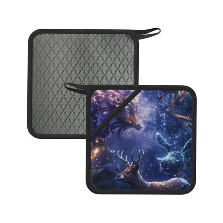 

Sikiie Enchanted Forest Stag Gathering Pot Holders Kitchen Insulation Mats Heat Resistant Pot-Holder Oven Anti-Scald Pads for Cooking Baking 7.1*7.1inch