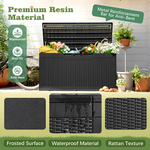 Flamaker Outdoor Storage Box 100 Gallon Waterproof Resin Deck Box with Air Rod Indoor Outdoor Lockable Storage Bench for Patio Cushions Tools Pool Accessories (Black)