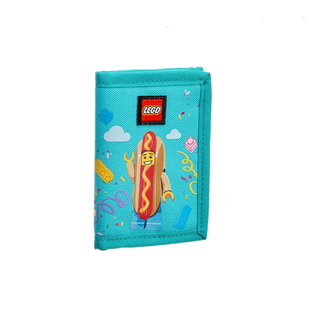 LEGO Trifold Wallet, Kids Unisex Wallet for Boys and Girls, with Clear ID Window, Card and Cash Pockets and Secure Hook and Loop Closure, Hotdog Guy