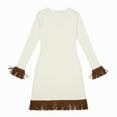 thumbnail image 2 of Womens Long Sleeve Sweater Mini Dress with Tassel Hem, Vintage Ribbed Knit Fringe Short Dresses Plaid Dresses for Women Beige M, 2 of 4
