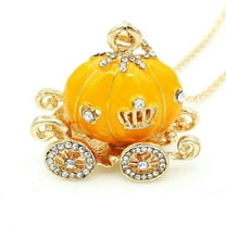 QQTDFG Yellow Enamel Crystal Cinderella Pumpkin Car Pendant Women Sweater Necklace New-default