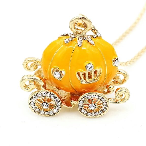 QQTDFG Yellow Enamel Crystal Cinderella Pumpkin Car Pendant Women Sweater Necklace New-default