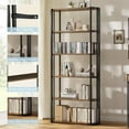 thumbnail image 3 of Twister.CK 6 Tier Bookshelf with Metal Frame, Industrial Tall Bookcase, Freestanding Open Back Display Rack, Storage shelf, for Bedroom, Living Room, Brown, 3 of 7
