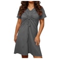 thumbnail image 2 of TAGOLD Womens Short Sleeve V-Neck Dress Solid Color Adjustable Drawstring Slim V Neck Summer Dress, 2 of 5