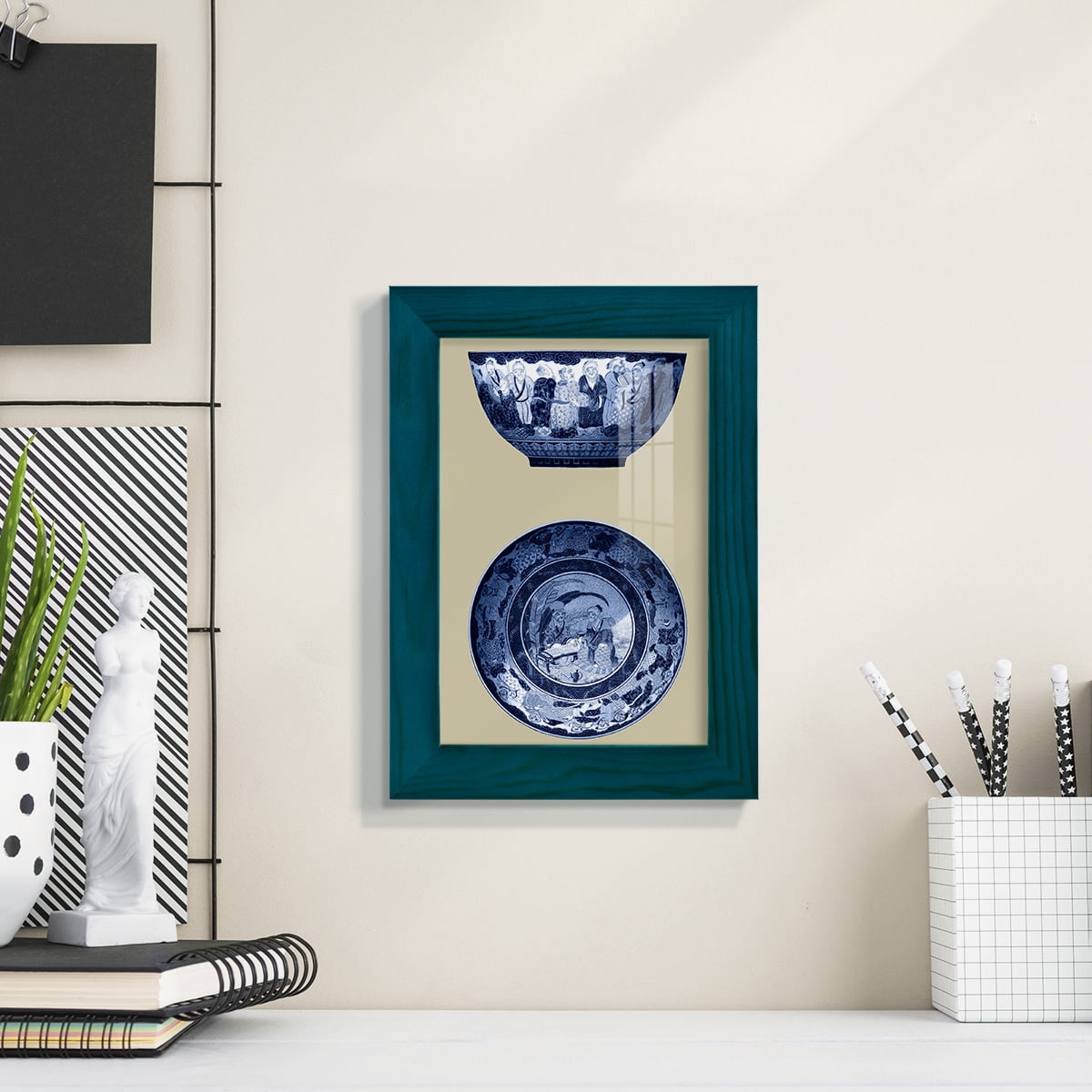 Porcelain in Blue and White II -Framed Print w/glass-Ocean Blue