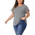 thumbnail image 4 of Agnes Orinda Women's Plus Size Tops Lace Panel Hollow Short Sleeves Spring Summer Solid Blouses 4X Grey, 4 of 6