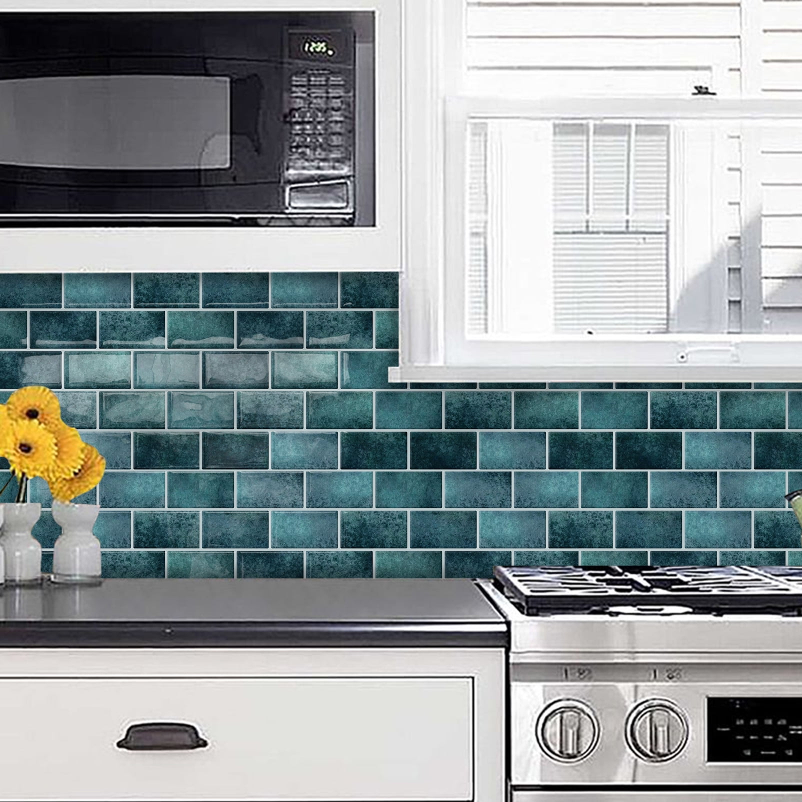 DEWOO Peel and Stick Backsplash - 10 Sheets of 12"×12" - 3D Adhesive Peel and Stick Tile Backsplash for Kitchen, Bathroom, Wall Tile, Blue