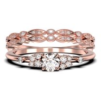 Salt And Pepper Minimalist 1.75 Carat Round Cut Diamond Moissanite Engagement Ring, Dainty Wedding Ring in 10k Solid Rose Gold, Promise Ring, Anniversary Ring, Trio Set, Matching Band