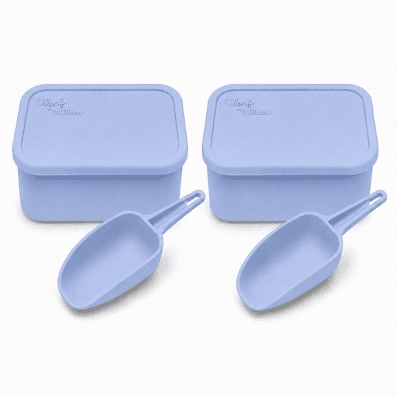 2-Pack Silicone Pet Food Storage Container with Scoop & Lid for Dogs & Cats, 44 oz - Denim