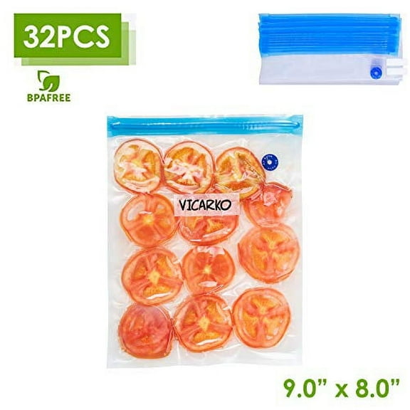 VICARKO Vacuum Sealer Zipper Bags BPA Free with Air Valve Double Layers Sous Vide Cooking Replacement for Portable Handheld Pump Reusable Resealable Plastic Sandwich Freezer Bags for Food Storage Kitc