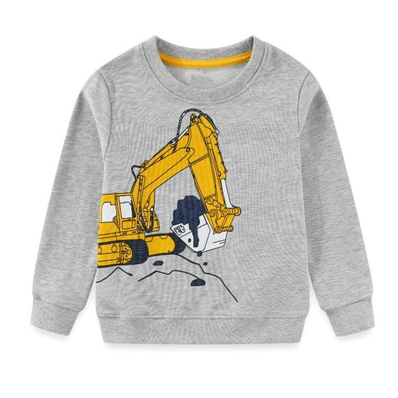 ZACPNCV Chandails en Molleton Garçon Manches Longues Coton Chandail Imprimé Camion pour Enfants Gris 4-5 Ans