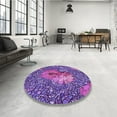 thumbnail image 3 of Ahgly Company Indoor Round Patterned Dark Magenta Purple Area Rugs, 4' Round, 3 of 6