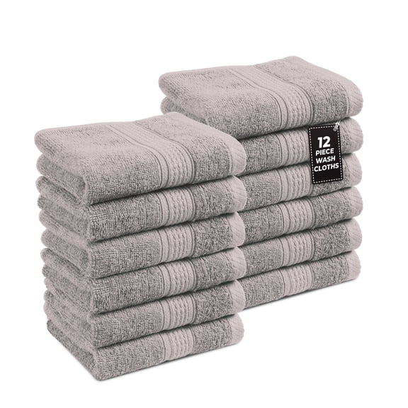 Casa Platino 12 Piece Wash Cloths Bathroom Set - 100% Cotton Washcloths Bulk, Wash Clothes - Platinum