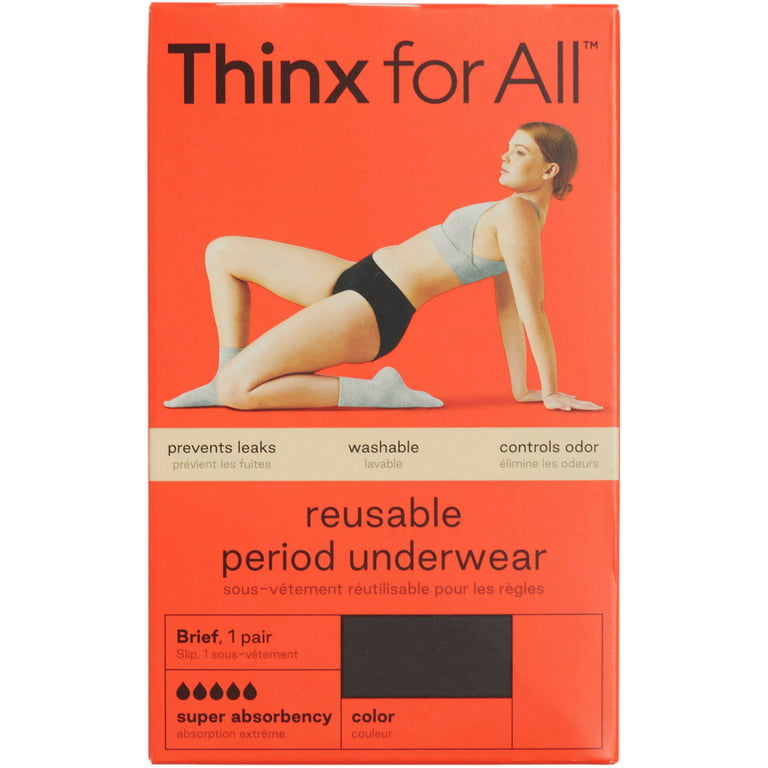 Thinx for All Women's Super Absorbency Cotton Brief Period Underwear,  Medium, Black