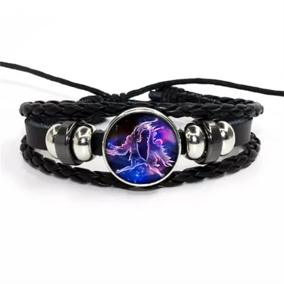 HOOUN 12 Constellation Zodiac Sign Braided Leather Bracelet Woven Glass Dome Bracel:yq-Gemini