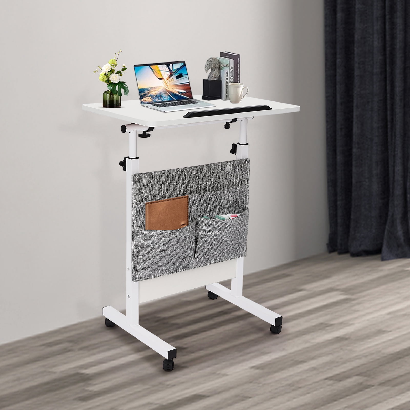 White Adjustable Height Standing Desk Portable Laptop Desk Rolling Computer Stand with Adjustable Height