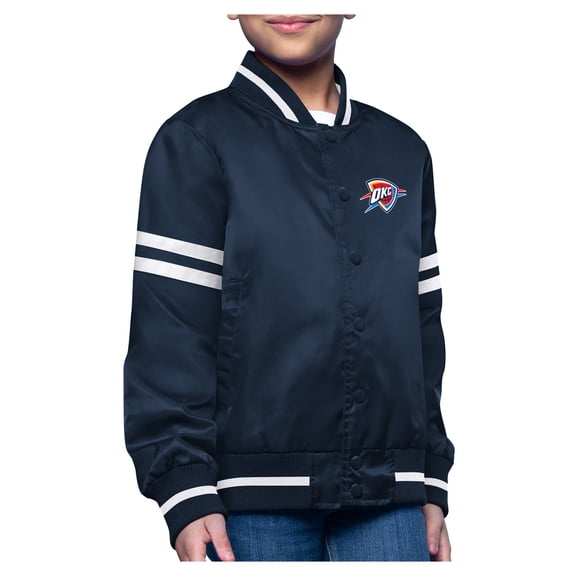 Youth-Starter  Navy Oklahoma City Thunder Printed Logo Varsity Satin Full-Snap Jacket