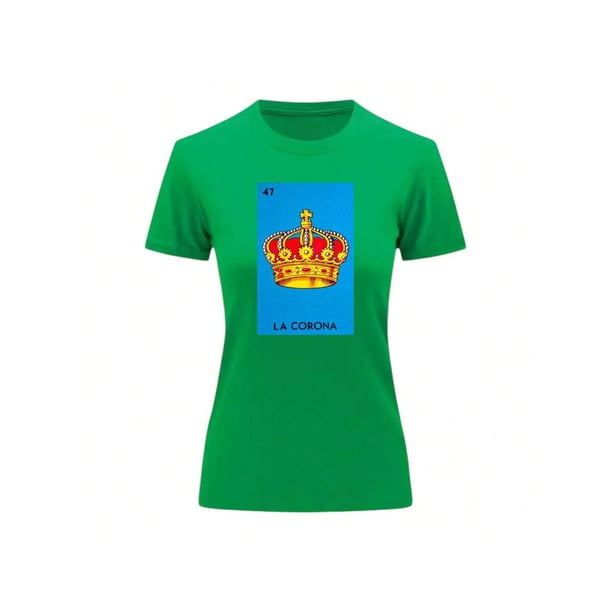 Playera Unisex De La Corona De La Loteria Mexicana Color Verde Talla Mediana Marca Emil SaEs