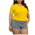 thumbnail image 2 of Offres jusqu'à 70 % de Réduction! Hauts d'Été pour Femmes 2024 Grande Taille Mode Printemps/ Couleur Unie Col Rond Manches Sept Points Chemise Décontractée Cadeau pour Femmes en Solde, 2 of 7