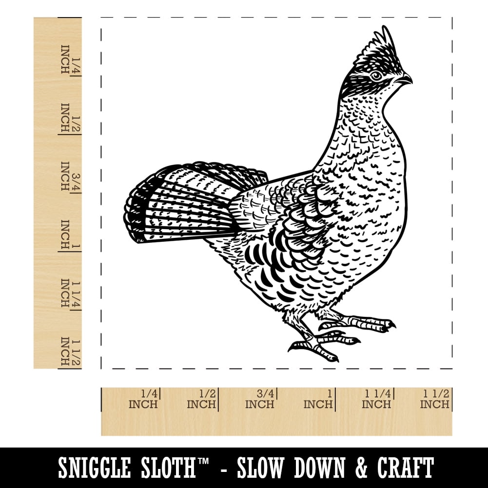 Ruffed Grouse on Alert Self-Inking Rubber Stamp Ink Stamper - Black Ink - Large 1-1/2 Inch