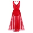 thumbnail image 2 of IDOPIP Women Lyrical Modern Contemporary Dance Costume Leotard V-Neck Backless Split Tulle Skirt Flowy Overlay Dress L Red, 2 of 7
