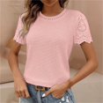 thumbnail image 2 of yunLCZ Casual Tops Everyday Low Price Womens Frenchy Summer Tops Crewneck Short Sleeve T Shirts Casual Knit Blouses Top Shirts workout form-fitting T-shirts women, 2 of 7