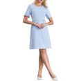 thumbnail image 2 of Vestido de tweed para mujer INSPIRE CHIC, de manga corta, cuello redondo, elegante, corte A, con bolsillo, color azul claro M, 2 of 5