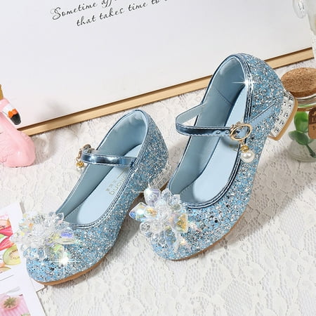 

NECHOLOGY Curry Slides Kids Toddler Little Kid Girls Dress Pumps Glitter Sequins Princess Flower Low Heels Kids Sandals Girls Blue 7 Years