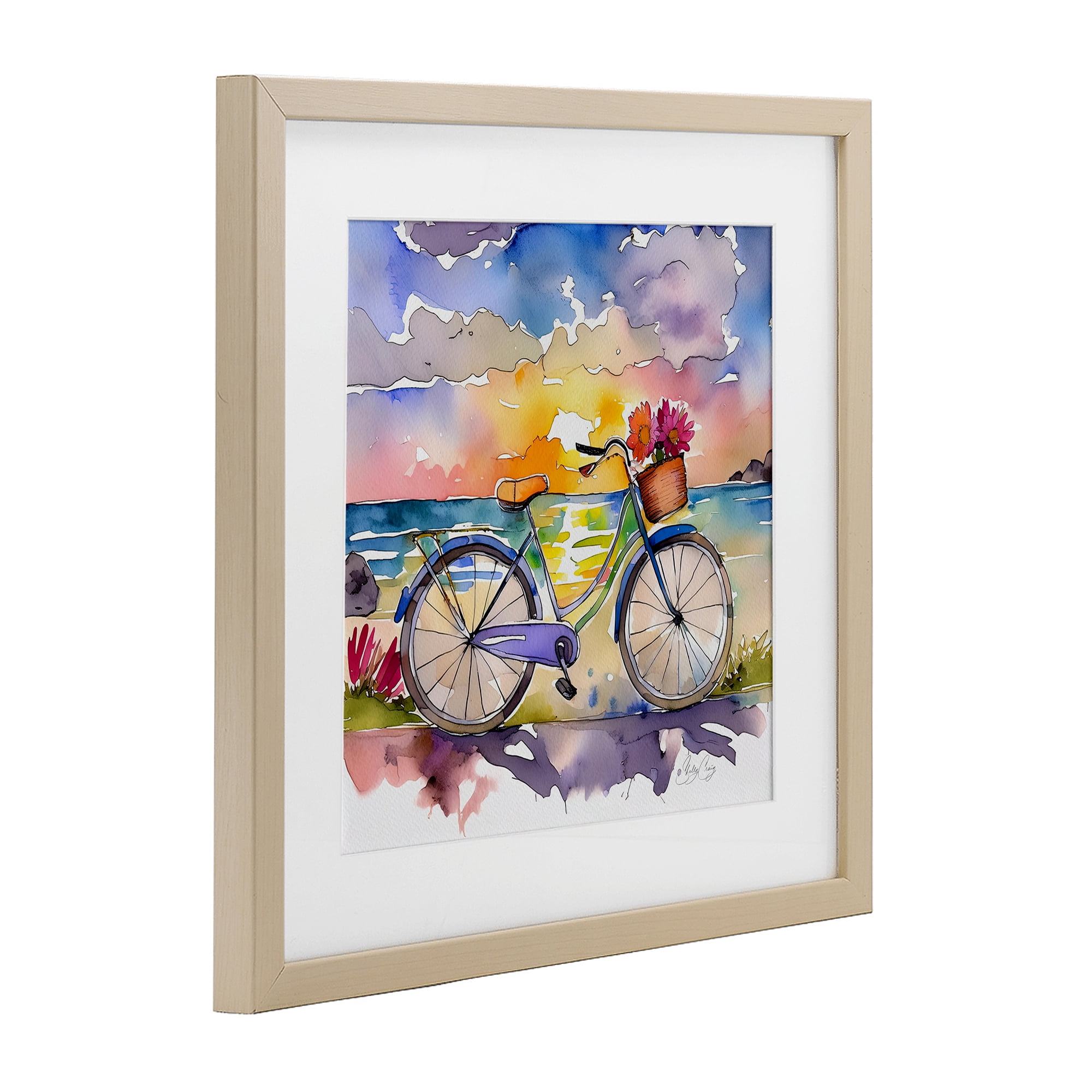 Stupell Industries Bicycle By The Seaside Birch Framed Print Under Glass, design by Shelly Craig