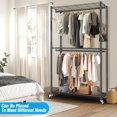 thumbnail image 6 of Adnoom 3 Tiers Heavy Duty Clothes Rack, Free-Standing Double Rods Clothing Closet Rack for Hanging Clothes, Garment Rack with Lockable Wheels & 2 Side Hooks, Black, 46.8" x 17.6" x 80", 6 of 8