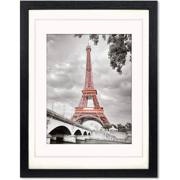 12x16 frames with Mat to Display 11x14 Picture or 8.5x11 photo 12 x 16 Black Solid Wood Picture Frame Wall Art for Living Room Wall Mount and tabletop Decor(2 Mats)