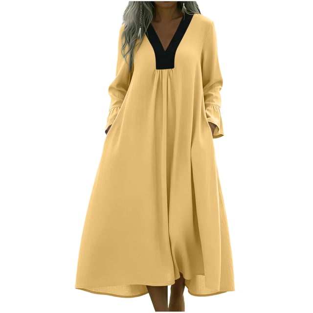 Vestido de Verano Casual de las Mujeres sin Mangas Gradual Vestido Largo con Cuello en V, Maxi Suelto Fluido para la Playa Y el Uso de Vacaciones