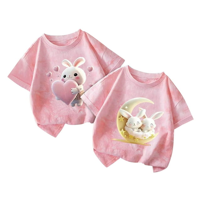 Jamicy T-Shirts pour Filles Mode Enfants Hauts Mignons pour Filles 2 Pcs Manches Courtes T-Shirts d'Été Mode T-Shirts Graphiques Col Rond Pull Tee