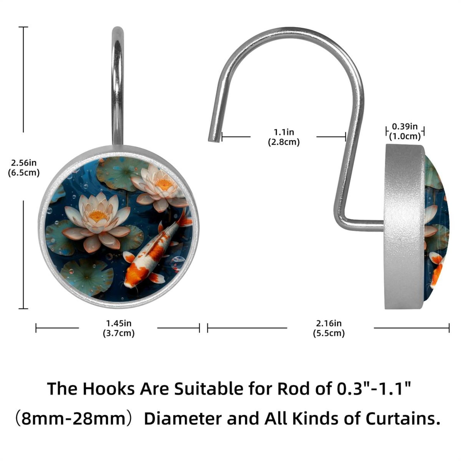 Imobaby 12 Pcs Metal Shower Curtain Hooks Rust Proof for Shower Curtain Liner - Lotus Pond Bubble Goldfish