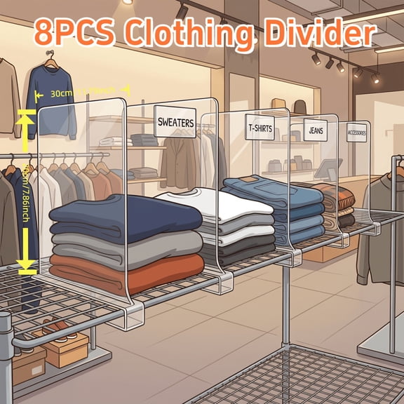 8pcs Clear Acrylic Shelf Dividers, Perfect For Sweater, Shirts, Handbags In Bedroom And Kitchen, Shelf Dividers For Closet Organization, Locker Shelf Organizer, Space-Saving Adjustable Shelf Organize