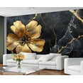 thumbnail image 3 of Relief Gold Flowers Wall Mural, Luxury Black Marble Mural Wallpaper, Abstract Gold Leaf Art Large Wallpaper For Bedroom Living Room Dining Room Wall Decor 55"W x 28"H (Not Peel and Stick), 3 of 6