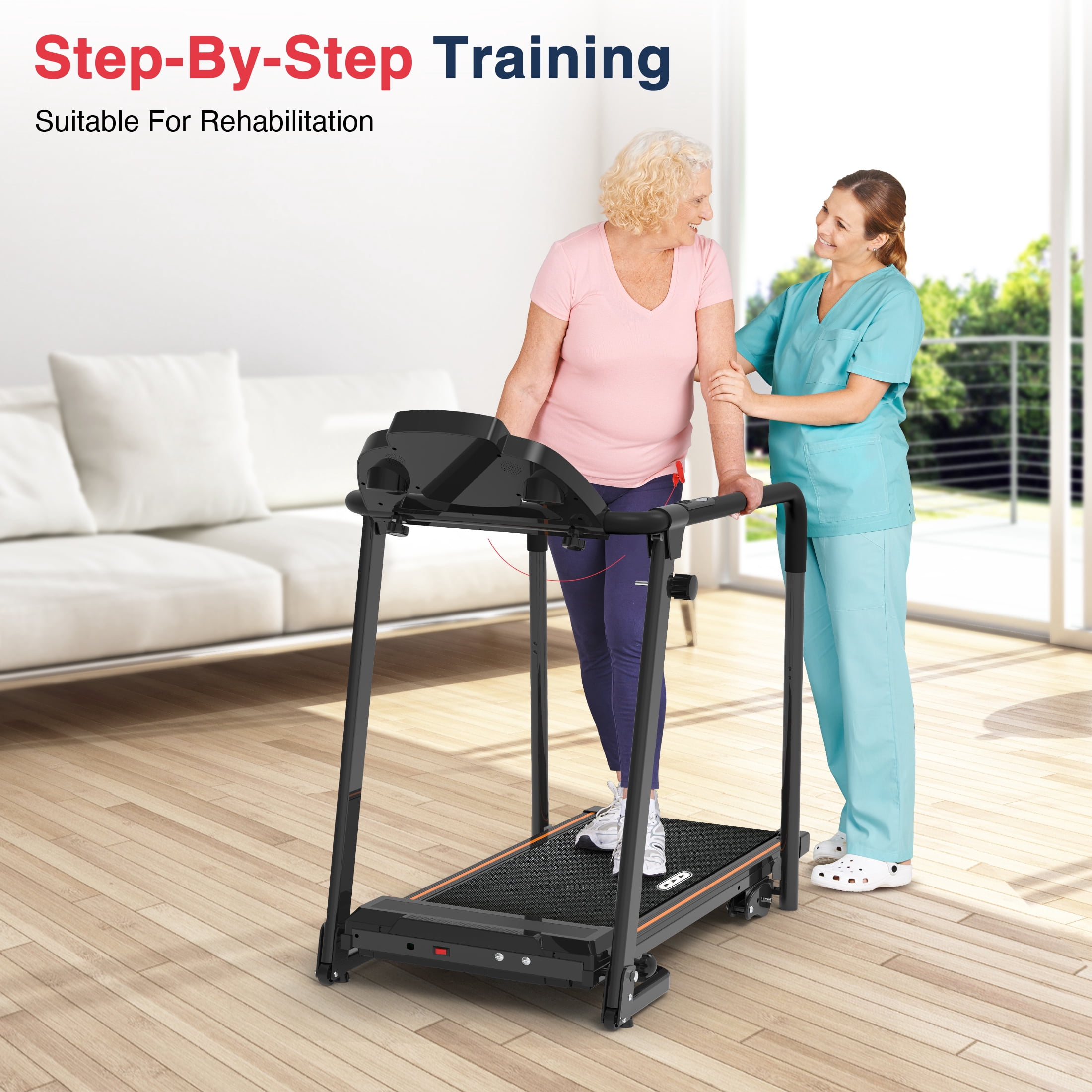 Hapycity Foldable Walking Treadmill for Seniors with Long Handrails & 0%-2% Incline, 300 lb Capacity for Home Recovery Fitness Exercise Machine