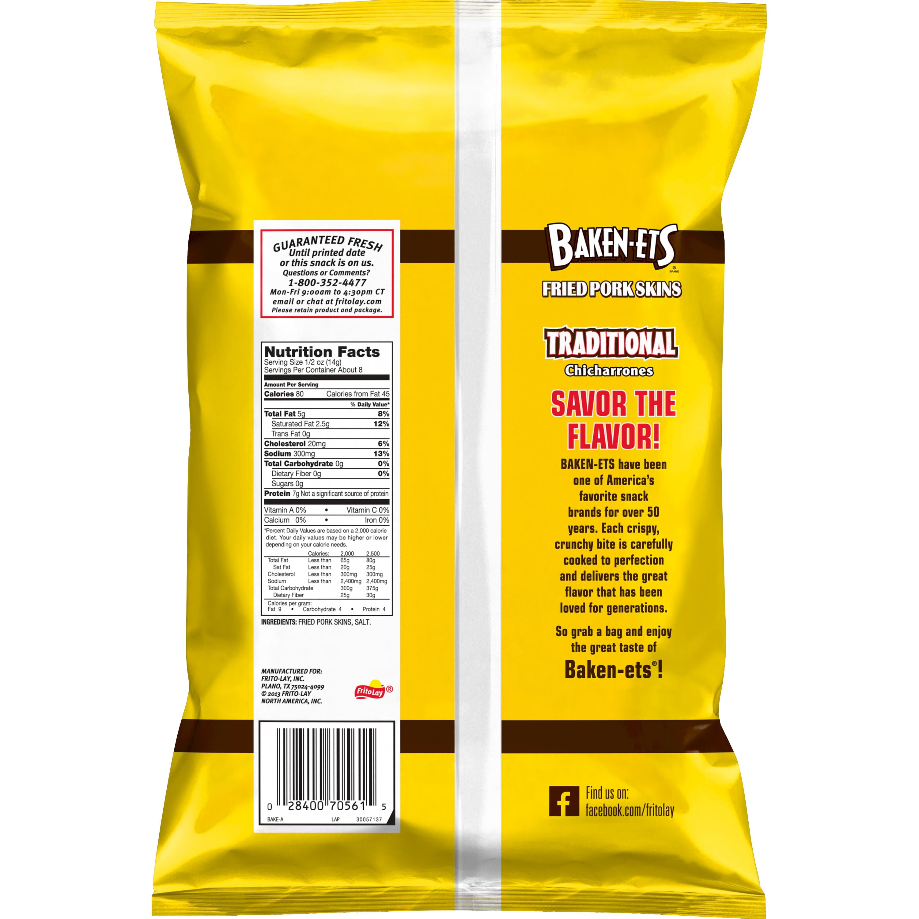 Baken-Ets Traditional Chicharrones Fried Pork Skins, 4 oz Bag