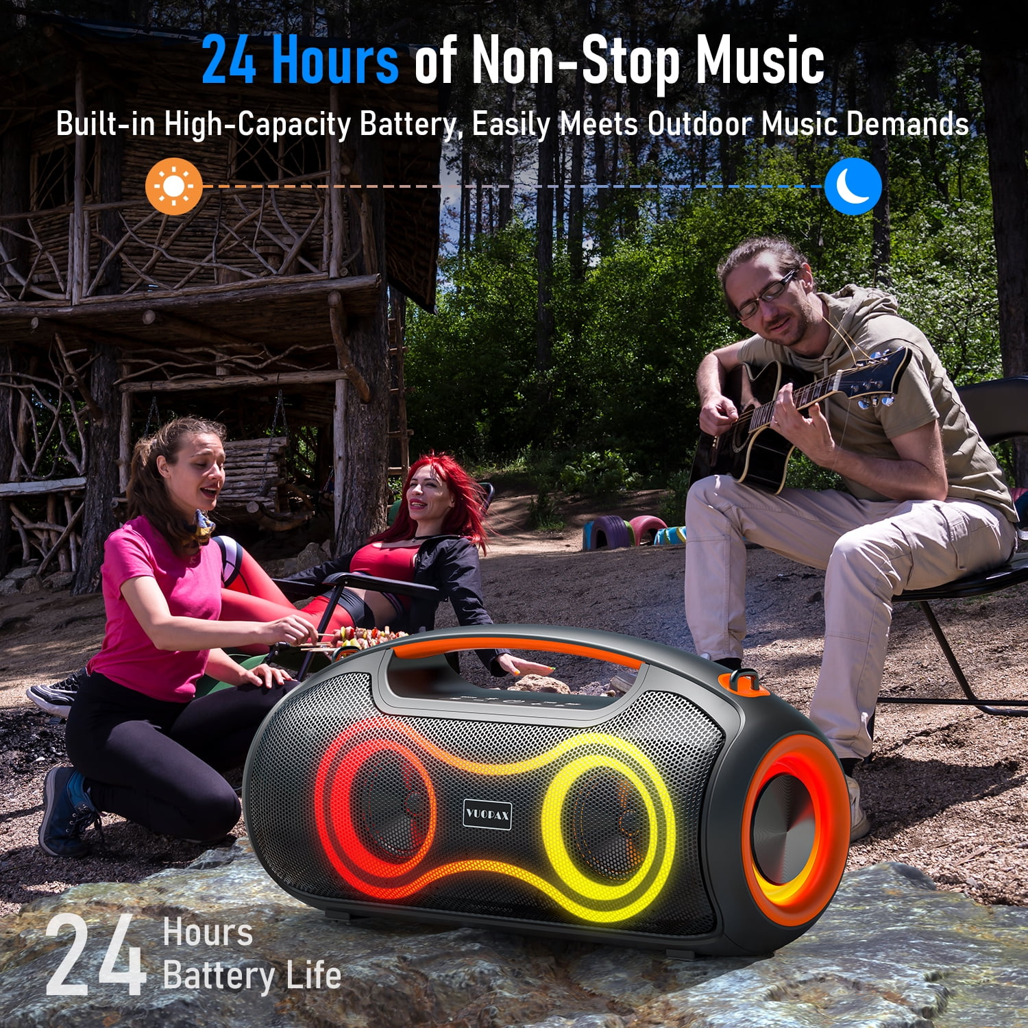 Portable Bluetooth Speaker with Bass Boost,IP65 Waterproof Outdoor Wireless Loud Speaker w/ Dynamic Light,180W Power and USB/AUX/TF Input for Party