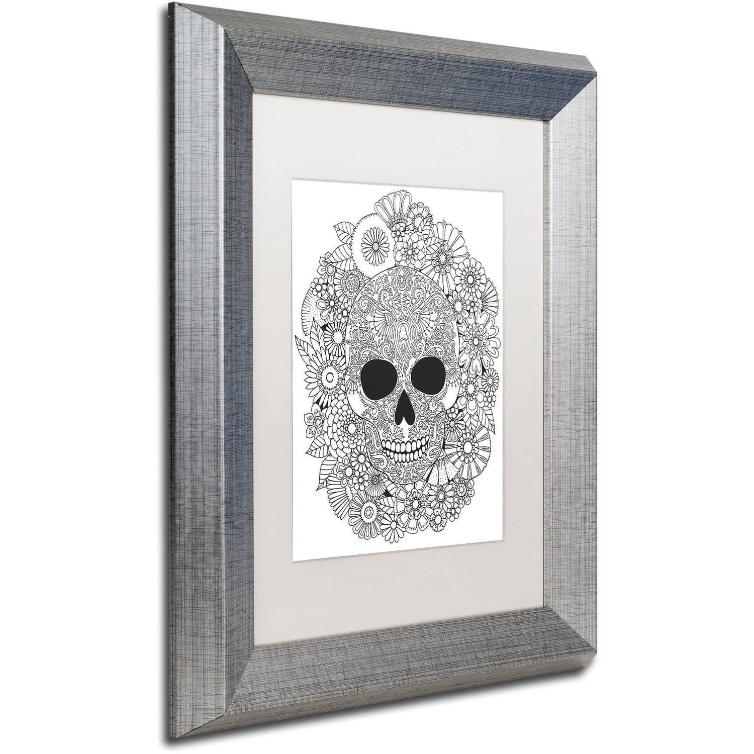 Trademark Fine Art "Sugar Skull Wreath" Canvas Art by Hello Angel, White Matte, Silver Frame