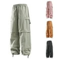 thumbnail image 7 of TrendOFT Baggy Cargo Sweatpants for Men Elastic Waist Drawstring Parachute Wide Leg Cargo Pants Casual Hiking Sweat Pants with Pockets Khaki M, 7 of 7