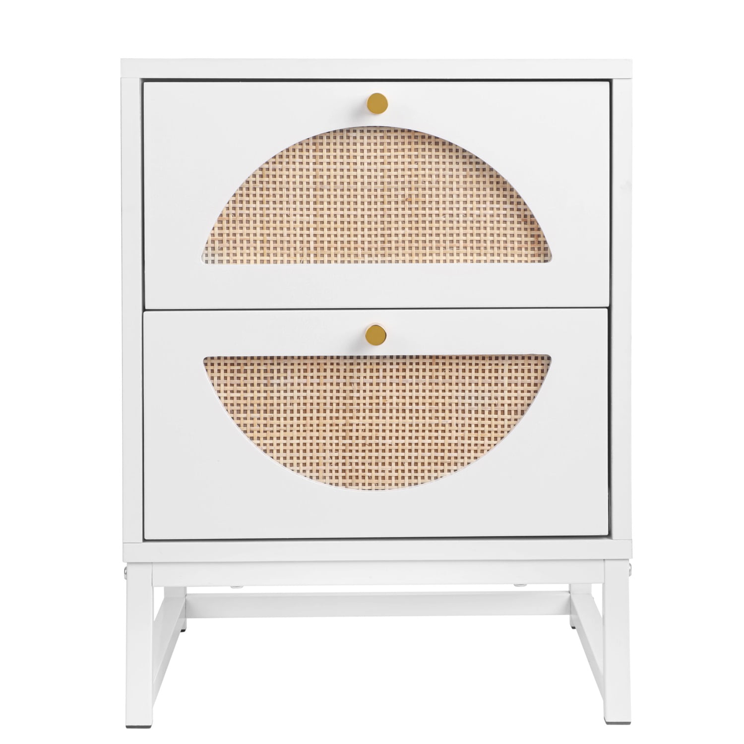 Kadyn Bedside Table, Modern Nightstand Side Table with 2 Drawers, Particle Board Bedside End Table for Bedroom, White