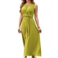 thumbnail image 1 of Robe Midi T-Shirt Sans Manches Décontractée d'Été pour Femmes, Coupe Ajustée, Taille à Nouer, Débardeur, Longues Robes, Robe de Vacances, Jaune, P, 1 of 10