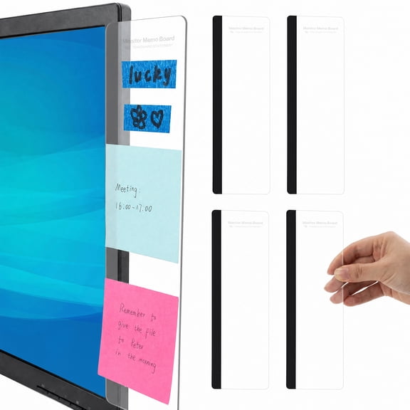 4 Pack Acrylic Monitor Memo Board, Computer Side Message Holder, Office Desk Accessories, Easy to Clean for Home Office Desktop Organization