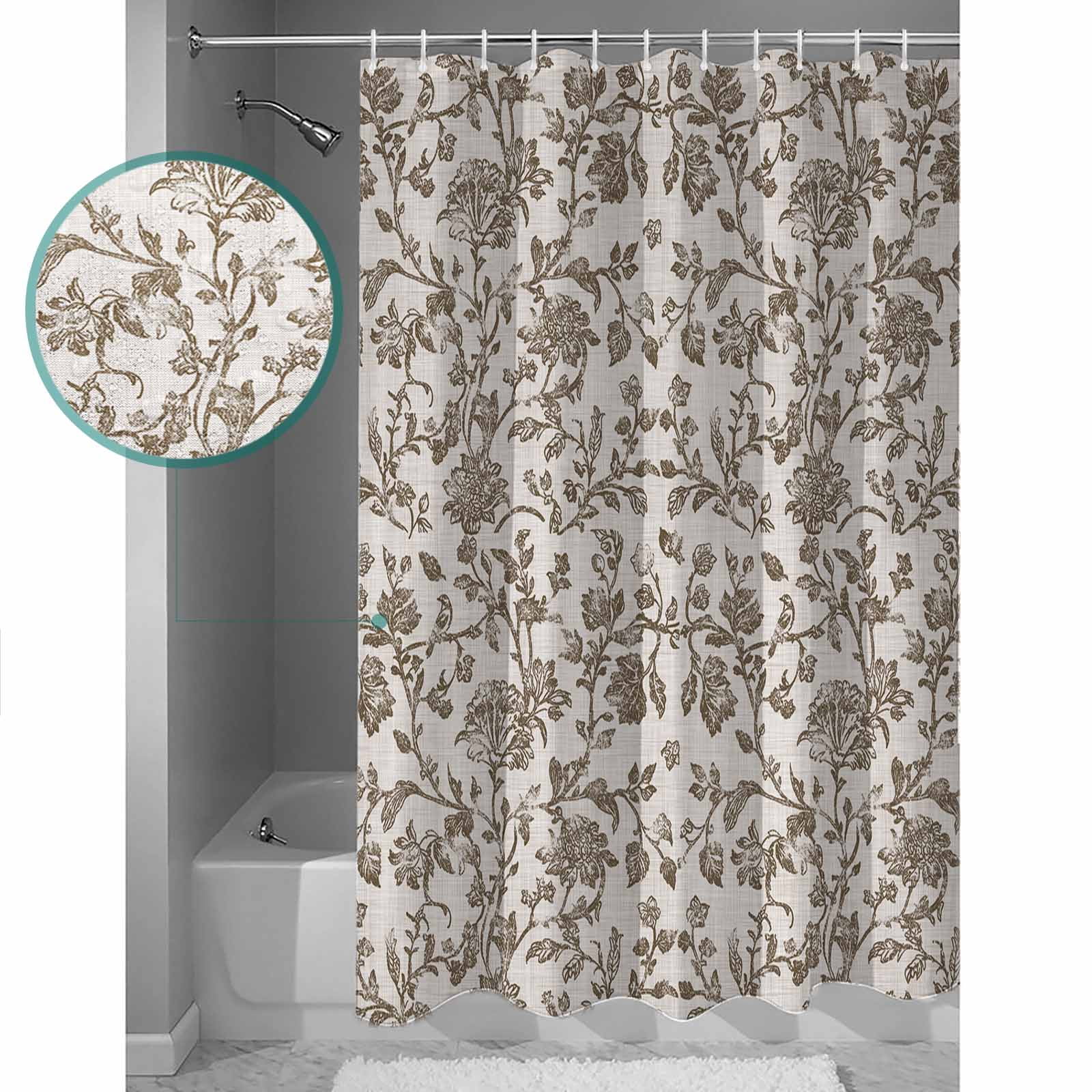 Farmhouse Brown Shower Curtains for Bathroom Waterproof Fabric Bath Curtains Decor Bath Tub Curtain Vintage Flower Leaf Botanical Plant Decorative Shower Curtain Sets with 12 Hooks, 72x72 Inch